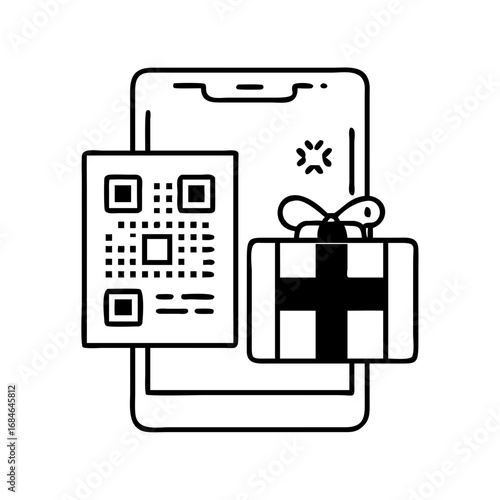 Smartphone displaying a qr code and a gift box icon