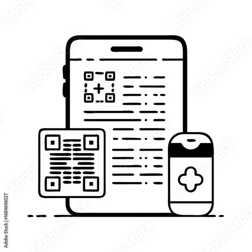 Digital health pass on smartphone with qr code and medical symbol icon