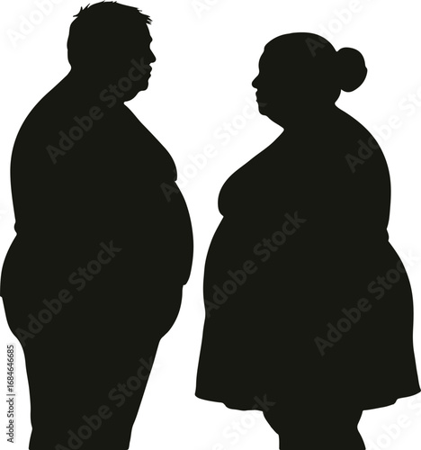 Obese Male and Female Silhouettes Standing Together