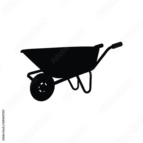 Silhouette of a wheelbarrow, a common tool used in gardening and construction, wheelbarrow silhouette vector illustration
