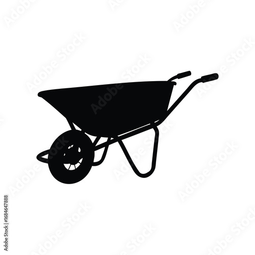 Silhouette of a black wheelbarrow for gardening and transporting materials, wheelbarrow silhouette vector illustration