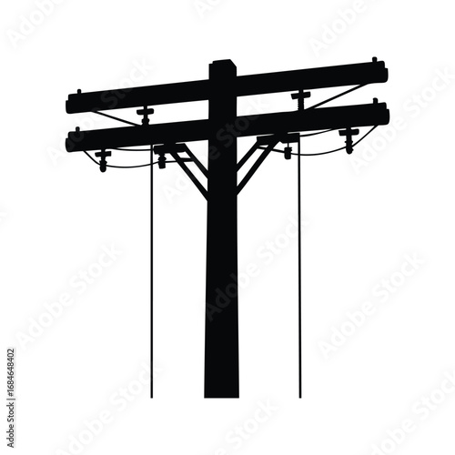 Silhouette of a traditional utility pole distributing electricity power lines, utility pole silhouette vector illustration