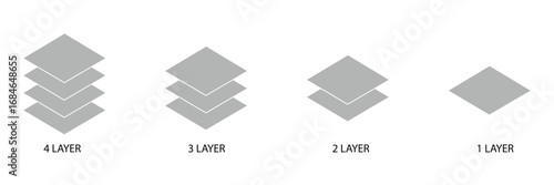 Green Icons of layers stack. Logos of paper layers line and levels, tiers for web. Fabric floor layers. Symbols of material stack. Vector. Surface levels pictogram, technology for business. EPS 10.