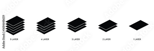 Green Icons of layers stack. Logos of paper layers line and levels, tiers for web. Fabric floor layers. Symbols of material stack. Vector. Surface levels pictogram, technology for business. EPS 10.