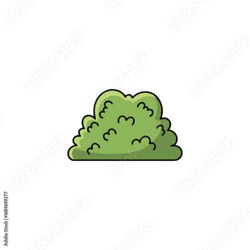 Cartoon illustration of a green bush with a black outline, isolated on a white background.
