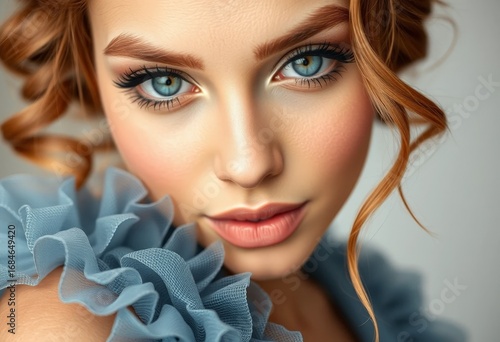 Beautiful girl with great makeup and stylish hairdo. Makeup and hairdo perfectly highlight facial features. For advertising a beauty salon, hairdresser, makeup studio and cosmetic services