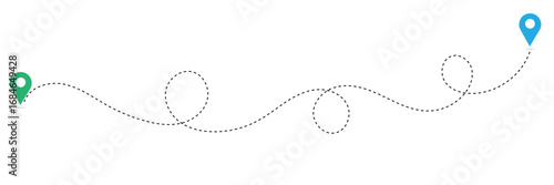 Dot line path route travel banner illustration with location map pin icon. Route location icon two pin sign and dotted line in eps 10.