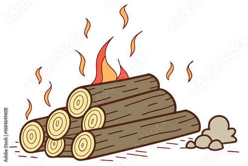 Wood Logs Burning in Fire Vector Design