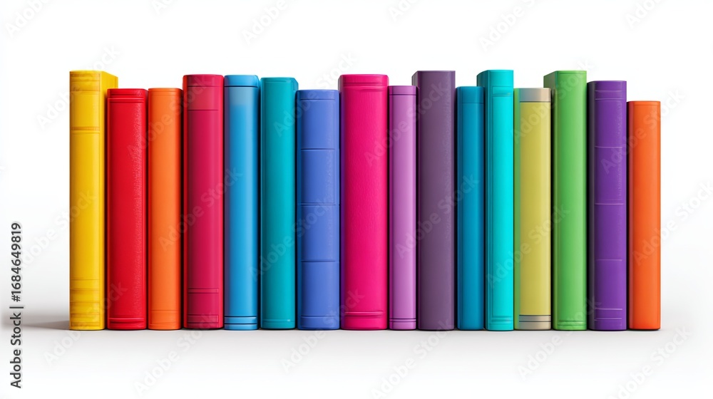 Fototapeta premium Colorful Books in a Row on White Background