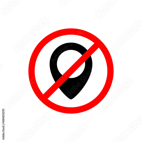 Location pin crossed out with red circle indicating prohibition, restriction, or unavailability of location services
