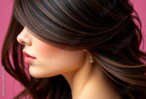 Beautiful girl with great makeup and stylish hairdo. Makeup and hairdo perfectly highlight facial features. For advertising a beauty salon, hairdresser, makeup studio and cosmetic services