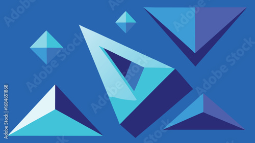 Abstract Geometric Composition with Blue and Teal 3D Triangles vector illustration