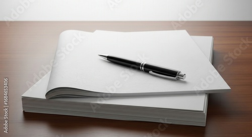 Wallpaper Mural A close-up shot of a pen resting atop a stack of blank pages, emphasizing simplicity and minimalism. The smooth pen and crisp paper represent communication, business, and potential. Torontodigital.ca