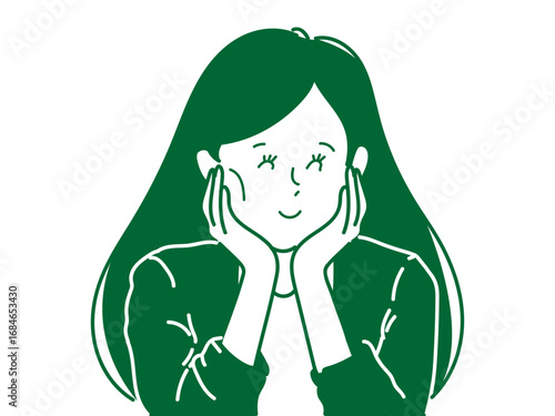頬に手　女性　イラスト