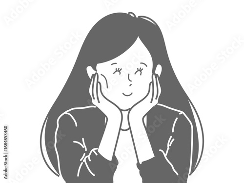 頬に手　女性　イラスト