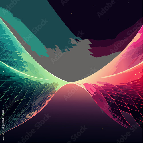 Abstract futuristic digital artwork showing luminous streams, glowing mesh patterns, and flowing energy currents in bold colors. High resolution, ultra detailed, cinematic perspective with depth of fi