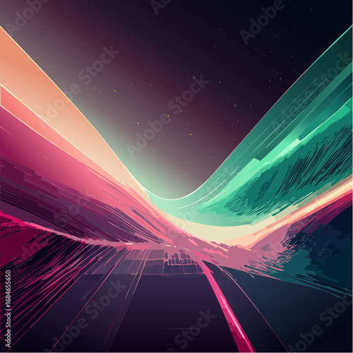Abstract futuristic digital artwork showing luminous streams, glowing mesh patterns, and flowing energy currents in bold colors. High resolution, ultra detailed, cinematic perspective with depth of fi
