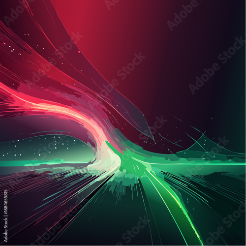 Abstract futuristic digital artwork showing luminous streams, glowing mesh patterns, and flowing energy currents in bold colors. High resolution, ultra detailed, cinematic perspective with depth of fi
