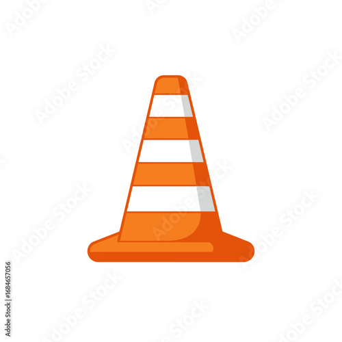 A vibrant orange traffic cone with reflective white stripes stands isolated, symbolizing caution, road safety, and construction zone warnings.