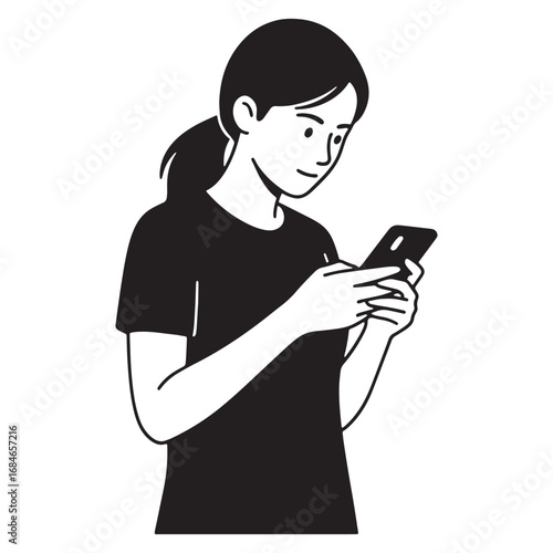 Woman using smartphone silhouette vector