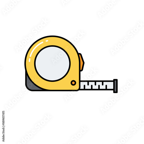 A yellow tape measure, an essential tool for precise length measurement in construction and DIY projects, is shown with its tape extended.
