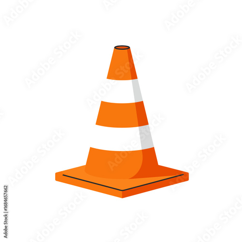 An iconic orange and white striped traffic cone vector graphic serves as a universal symbol for road safety, caution, and construction areas.
