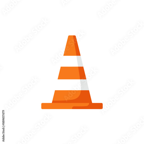 A vibrant orange traffic cone with white reflective stripes stands prominently, symbolizing road safety, construction warnings, and temporary barriers.