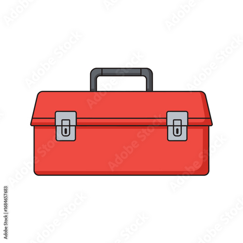 A vibrant red toolbox, featuring a sturdy black handle and secure silver latches, is depicted, symbolizing essential tools for home repair.