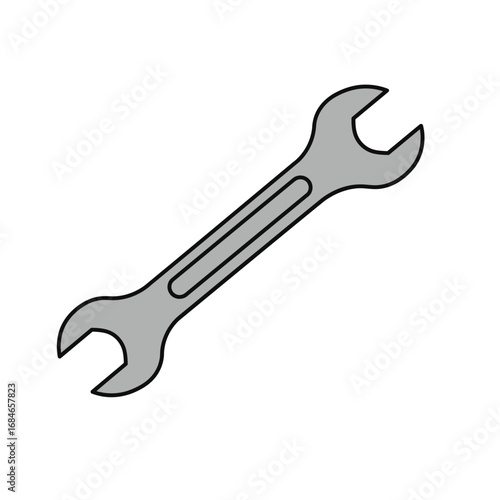 A simple gray spanner wrench, a common hand tool used for tightening or loosening nuts and bolts, isolated on a clean white background.