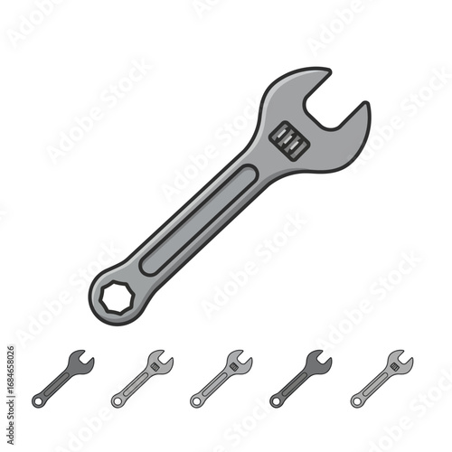 A clean vector illustration features a versatile adjustable wrench, an essential hand tool for diverse mechanical and repair tasks, isolated on a white background.