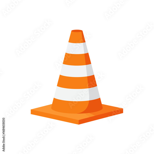 This vibrant orange and white striped traffic cone illustration clearly symbolizes road safety, construction work, and temporary hazard warnings.