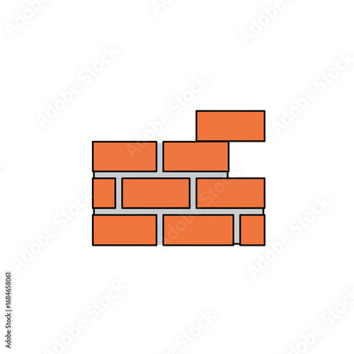 A simple, flat design illustration depicting a section of an orange brick wall with grey mortar, symbolizing construction, building, or renovation.