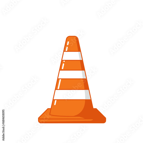 A bright orange traffic cone with reflective white stripes stands prominently, signifying caution, roadwork, and safety measures in a clear and effective manner.