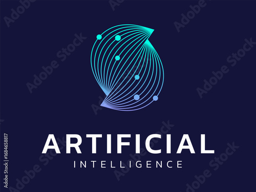 Artificial intelligence with curved network lines twisted infinity movement technology Analysis logo vector design concept. AI technology logotype symbol for advance technology, tech company, ui, web.