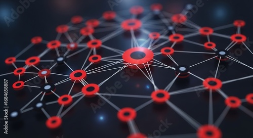 Abstract Network of Red and White Connections on Dark Background