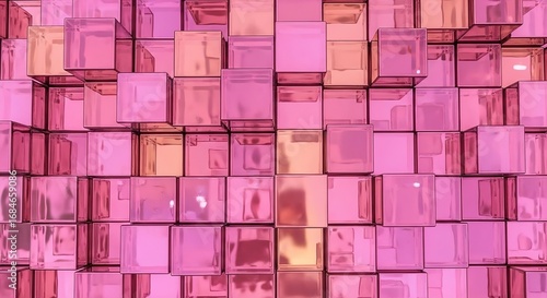 Abstract Pink and Peach Cubes Forming a Reflective, Modern Wall