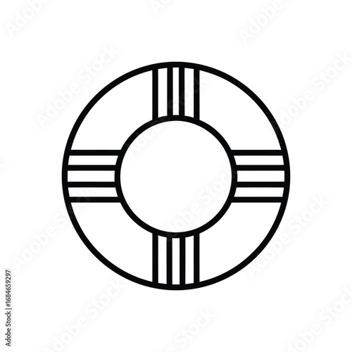 A simple black and white line drawing of a life preserver or lifebuoy, often used for water safety