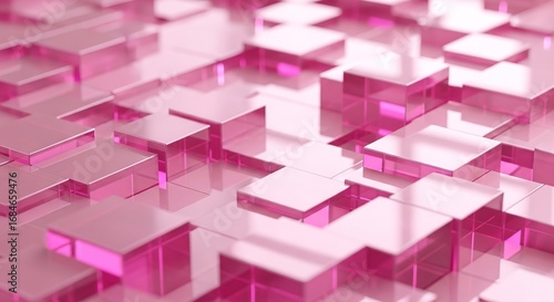 Abstract Pink Cubes: Geometric Arrangement with Reflective Surfa