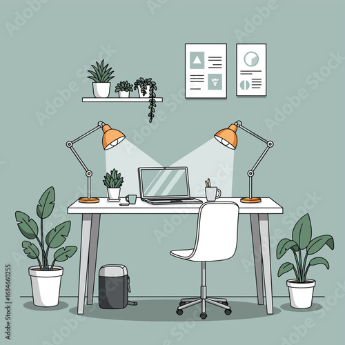 vector illustration of office desk