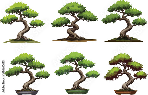 Bonsai tree illustration, miniature tree vector, Japanese art plant clipart, twisted trunk bonsai drawing, potted plant graphic design