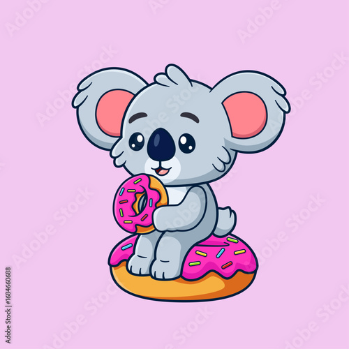 Cute koala Eating Doughnut Cartoon