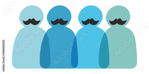 Group of male figures with moustaches. Design about Men's Health Awareness Month. Vector illustration on white background.