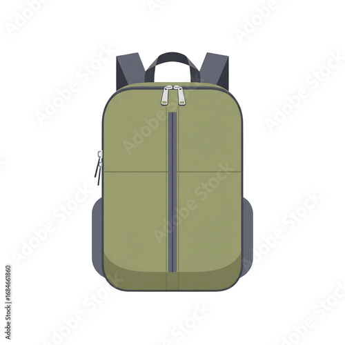 A modern green backpack with multiple pockets. This vector illustration is perfect for themes of travel, school, outdoor activities, and lifestyle.
