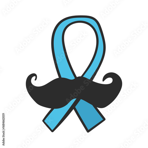 Blue ribbon with moustache. Symbol of Men's Health Awareness Month. November. Vector illustration design.