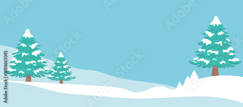 Beautiful cartoon illustration of a snowy background celebrating the winter season. Drawing for holiday designs, seasonal greeting cards and festive backgrounds