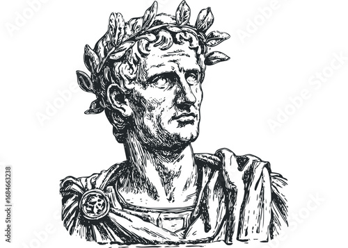Bust of Roman Emperor with Laurel Wreath. Vector hand drawn illustration