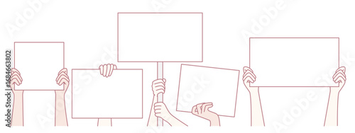 A diverse group of hands holding blank signs, perfect for messages in protest, activism, or announcements