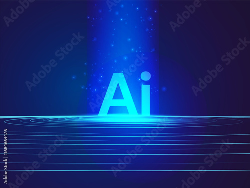 Artificial intelligence with letter AI in Abstract aura circles technology Moving Analysis and blue light effect vector design concept. AI technology for advance technology, robotic, web, network, ui.