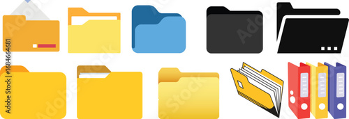 Folder icon set. Documents directory. Desktop icons. My computer PC shortcut signs. System software and devices. New eleven inspired vector illustrations.Document symbol icon for website design.