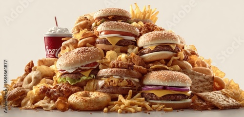 Mountain of unhealthy fast food